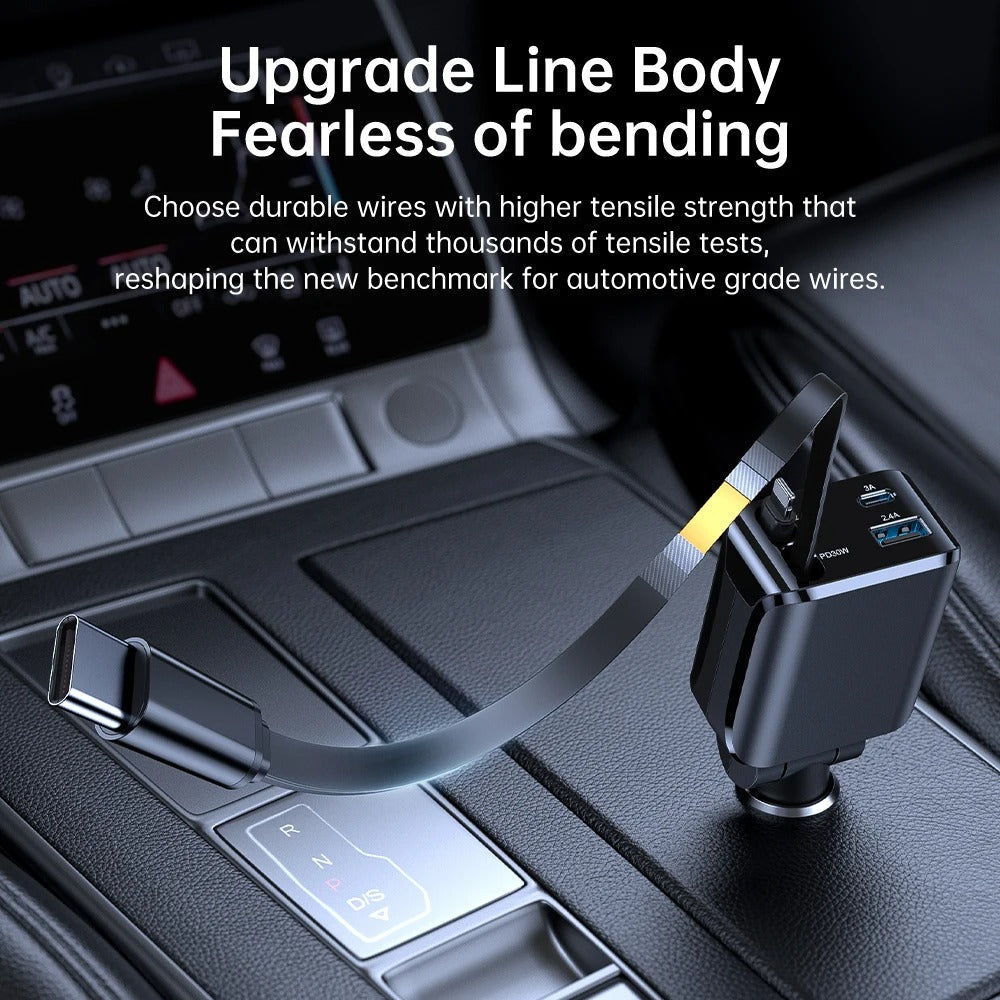 4-in-1 Retractable Car Charger โ Fast Charging Cable Organizer for All Devices